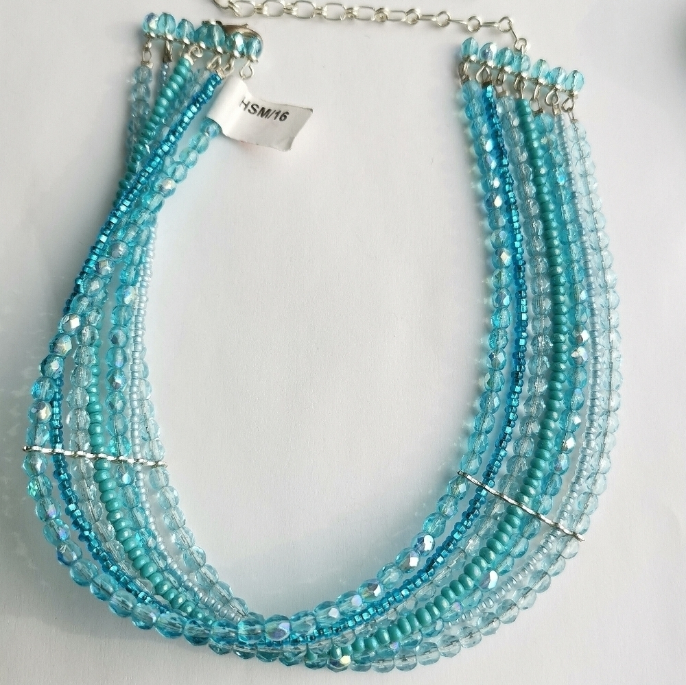 Turquoise choker necklace blue crystal beaded 🆕 - Picture 2 of 4